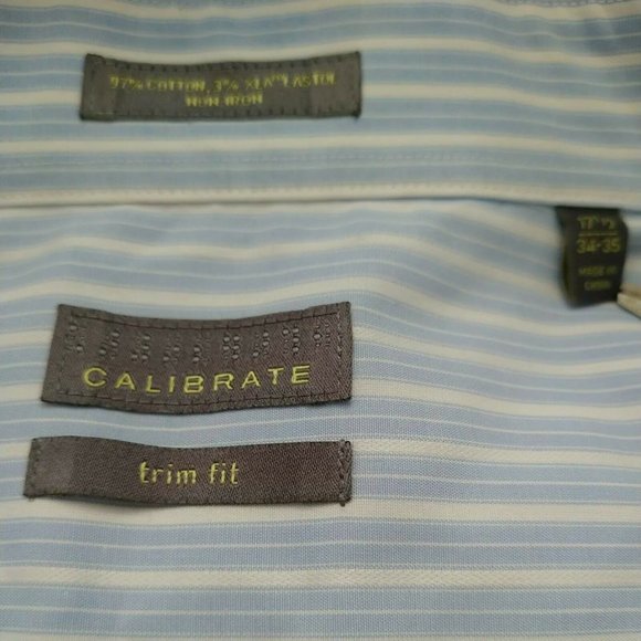 Calibrate Men's Long Sleeve Dress Shirt Blue & White Striped Size 17 1/2 34-35 - Picture 3 of 5